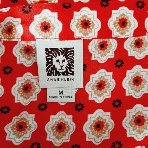 ANNE KLEIN Colorful Boho Floral Border Print Blouse Sz M Flawed - Picture 11 of 12